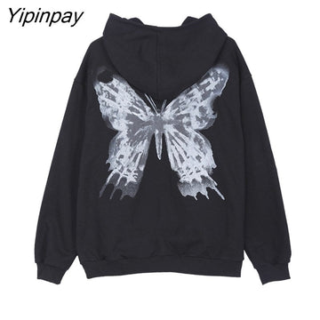 Yipinpay Women Hip Hop Women Y2k Jacket butterfly Print Coat Goth Harajuku aesthetic Clothes grunge Streetwear Hoodies Punk Jacket Zip-up
